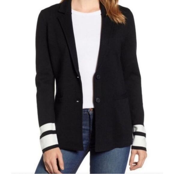 1901 Merino Wool Blend Blazer Cardigan White Striped Cuff Size M - Picture 1 of 5